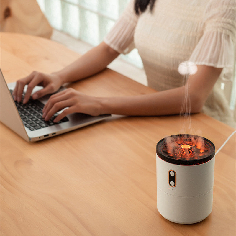 Volcanic Flame Aroma Diffuser USB Portable Jellyfish Humidifier with LED Night Light & Essential Oil Fragrance